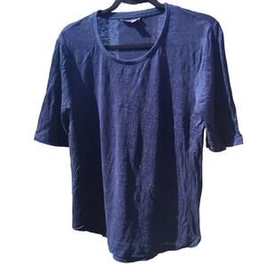 Vince womens linen shirt size S navy blue quiet luxury beachy minimalist classic